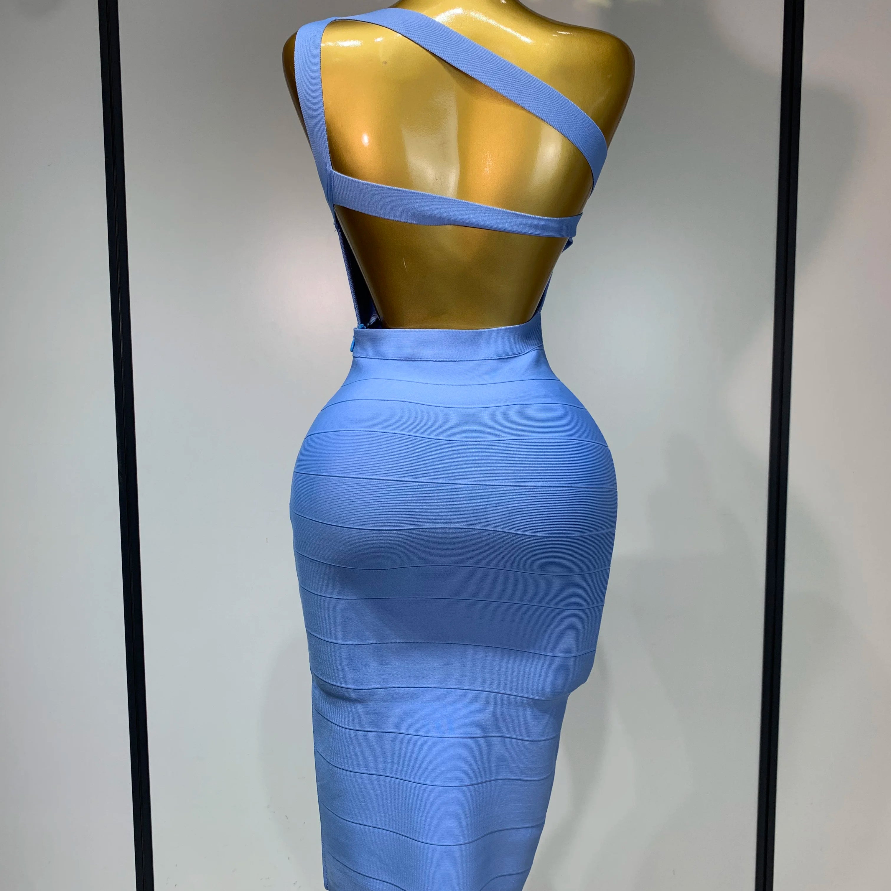 Women Bodycon Bandage Dress One Shoulder Sleeveless Sexy Backless Dress Cocktail Evening Party Vestidos Luxury Birthday Dresses