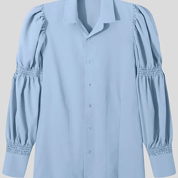 INCERUN Tops American Style New Men Solid Puff Sleeve Shape Blouse Fashion Party Shows Male Loose Long-sleeved Shirts S-5XL