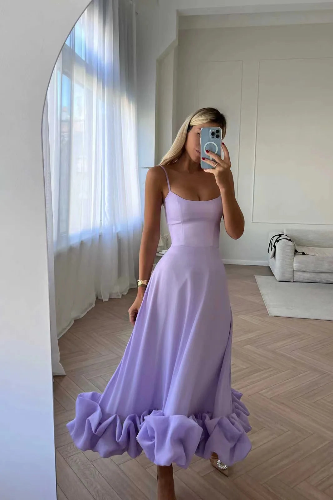 Bridal Luxury Evening Dresse Slim Fit Slash Neck A-LINE Sleeveless Ankle-Length Solid Chiffon Dress Women purple