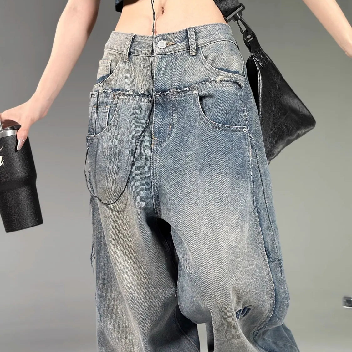 YOUYIDE Vintage Y2K Baggy Jeans Women's Korean Style Streetwear Grunge Oversized Denim Cargo Pants Hippie Harajuku Trousers