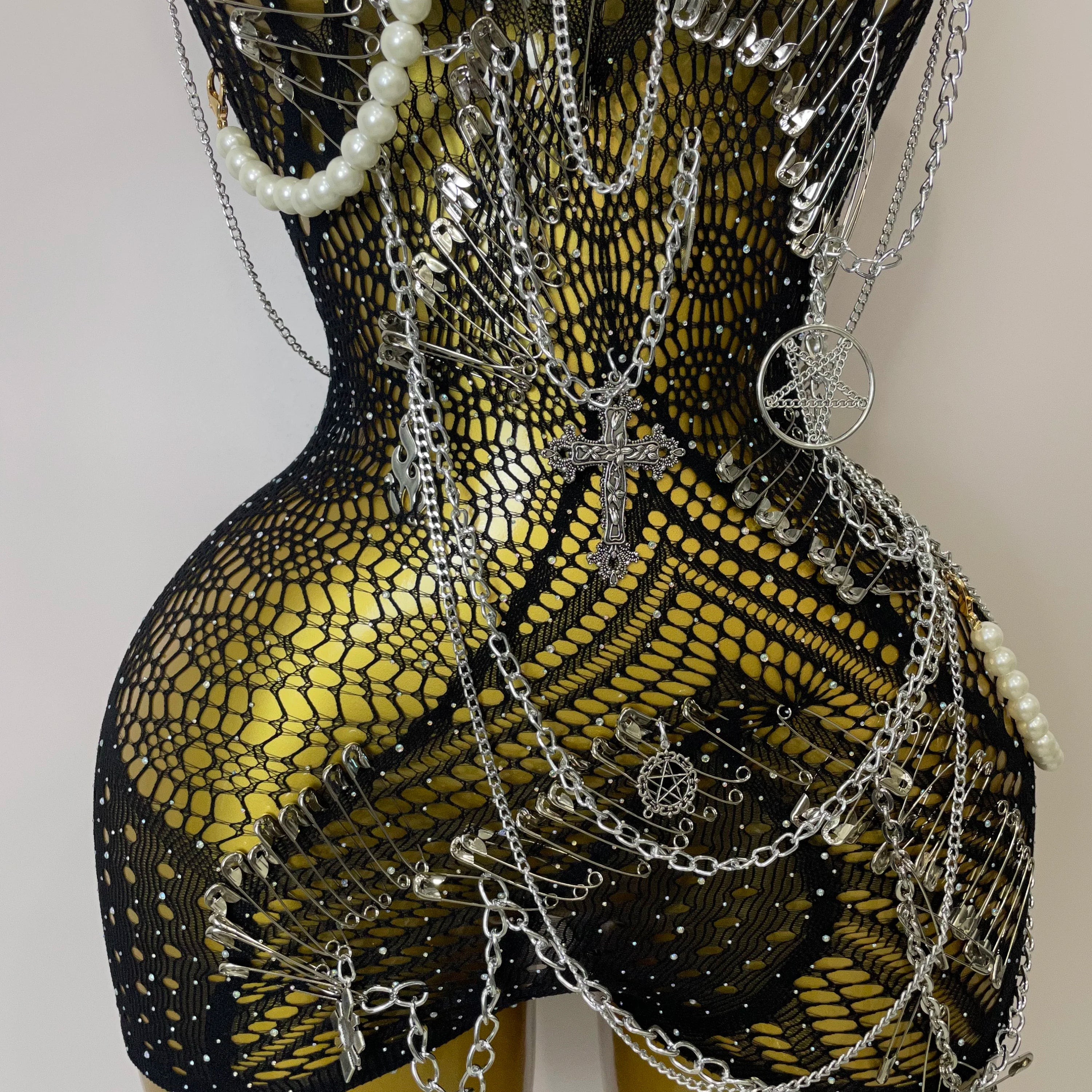 Body feminino sexy transparente preto com bainha de alfinete, minivestido para festa de aniversário, boate, cantora, dançarina, traje de apresentação