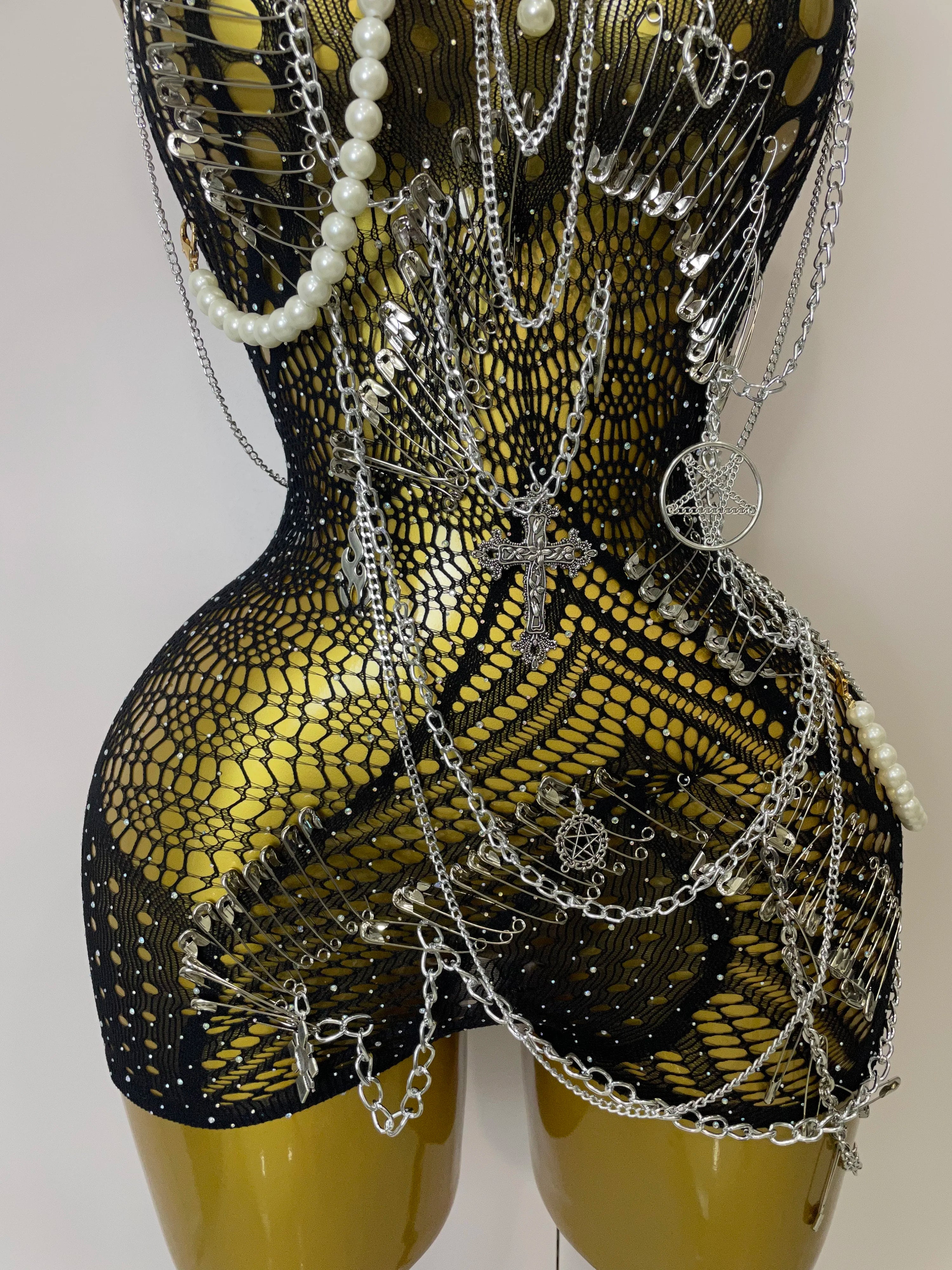 Body feminino sexy transparente preto com bainha de alfinete, minivestido para festa de aniversário, boate, cantora, dançarina, traje de apresentação