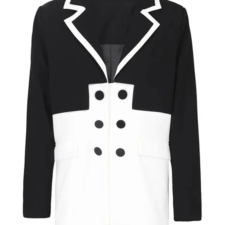 DEAT Fashion Women's Blazer Notched Collar Double Breasted Contrast Color Long Sleeve Suit Jackets Spring New Tide 17A2850