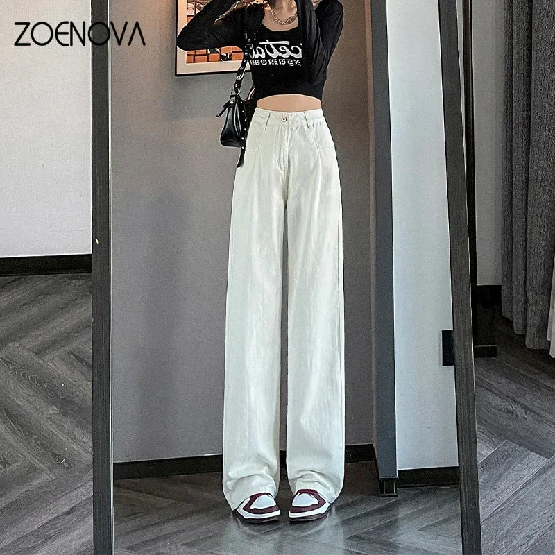 American Retro 2024 Spring New Women's Wide Leg Pants Street Ladis Casual Jeans Fashion Vintage Loose Straight Trousers