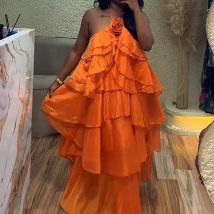 CM.YAYA Women Sleeveless Ruffles Loose Ball Gown Smock Strap Maxi Long Sexy Dress 2025 Birthday Vacation Party Dresses Vestidos