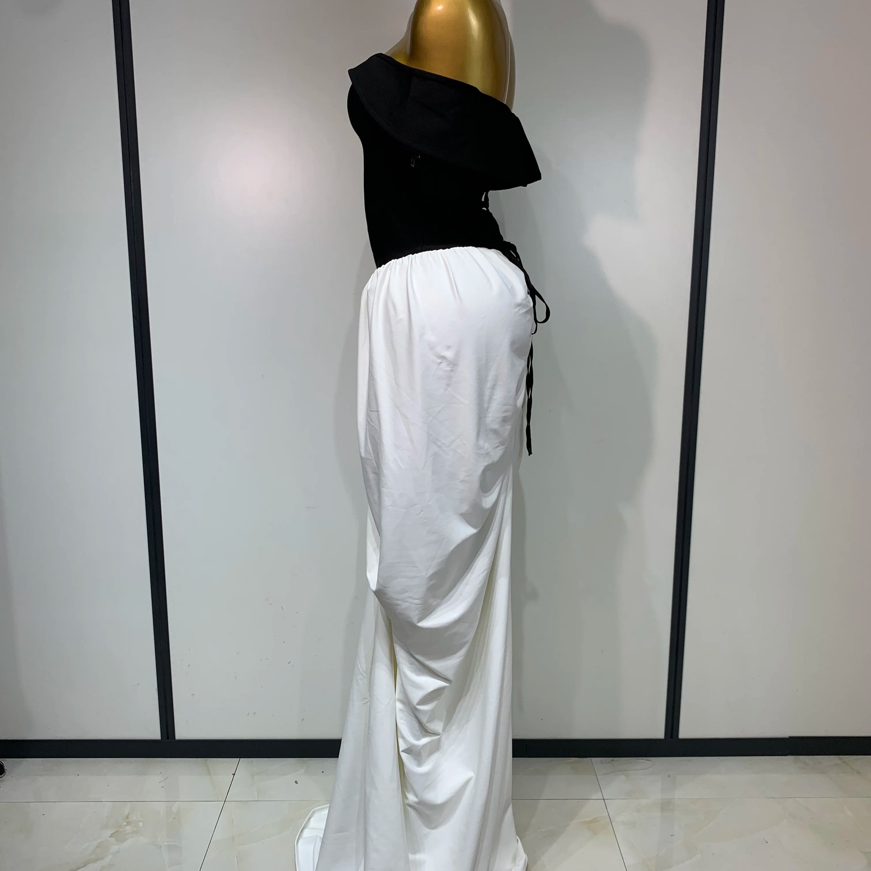 Women Sexy Off Shoulder Black And White Bandage Mermaid Long dress 2025 Formal Evening Party Elegant Luxury Birthday Dress