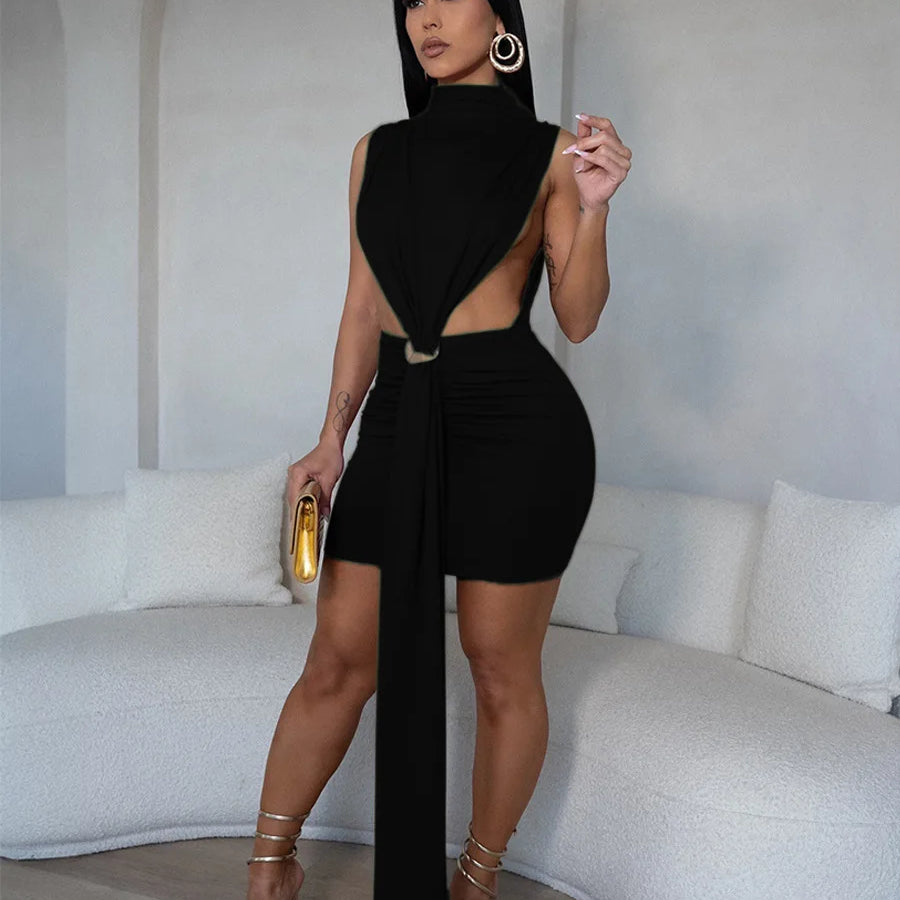 CM.YAYA Women O-neck Ruched Stacked Bodycon Midi Mini Dress 2025 Summer Birthday Evening Party Club Vestidos Sexy Chic Dresses