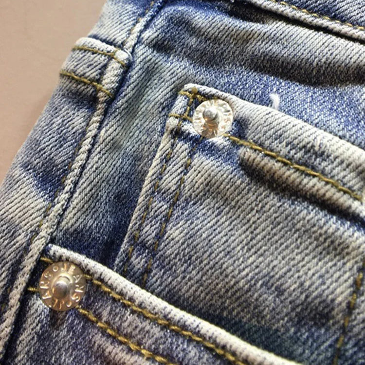 Women's Jeans Diamond Studded Beads Broken Hole Tassel High Waist Loose Denim Long Pants Autumn Fashion