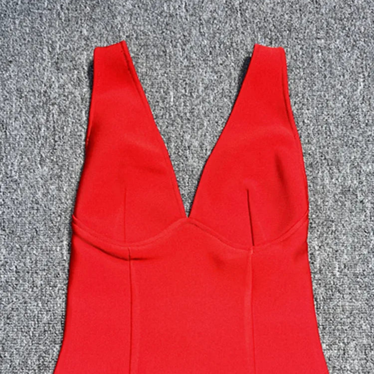 Women Sexy V Neck Backless Red Maxi Long Summer Celebrity Bodycon Bandage Dress 2025 Elegant Evening Club Party Dress