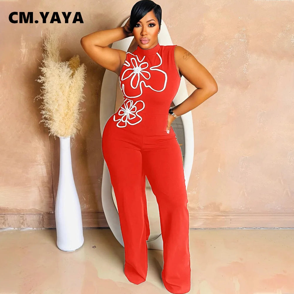CM.YAYA Fashion Women Sunflower Sleeveless Tank Jumpsuits 2025 Summer Street Birthday Sexy Party Outfits One Piece Suit Rompers