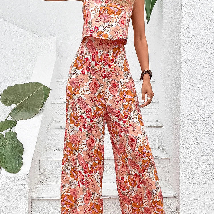 Elegant Long Jumpsuit Women Sexy Backless Wide Leg Jumpsuits Casual Sleeveless Floral Rompers Summer Clothes For Woman New