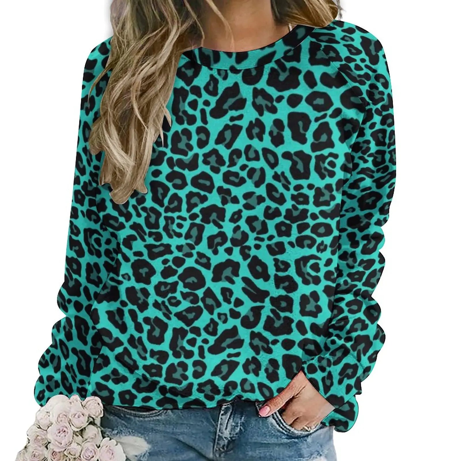 Jungle Cheetah Casual Hoodies Female Leopard Skin Green Leaves Print Hoodie Long Sleeve Street Fashion Oversized Sweatshirts style-11