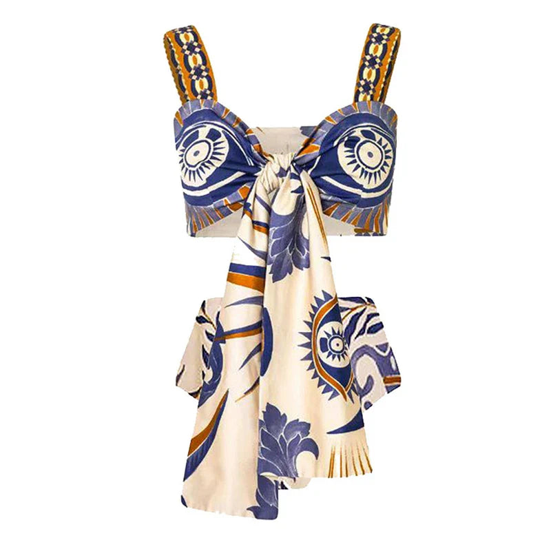 Fashion Printed Lace Up Bikini Sexy High Waisted Split Swimsuit Women Elegant Beach Swimwear Luxury Bathing Suit Beachwear Only Bikini