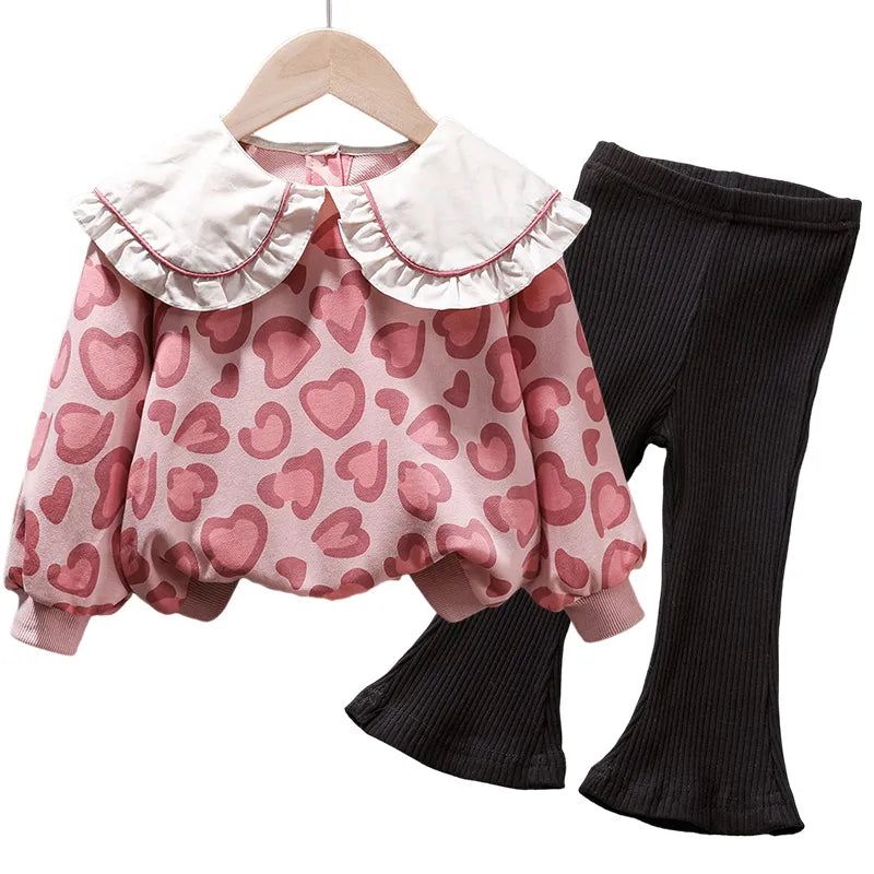 Korea Autumn Kids Clothing Set Baby Girls Cotton Stripe Sweatshirt Tops+Leggings Pants Set Casual Girls Suit Outfits New Girls 2 pcs set C