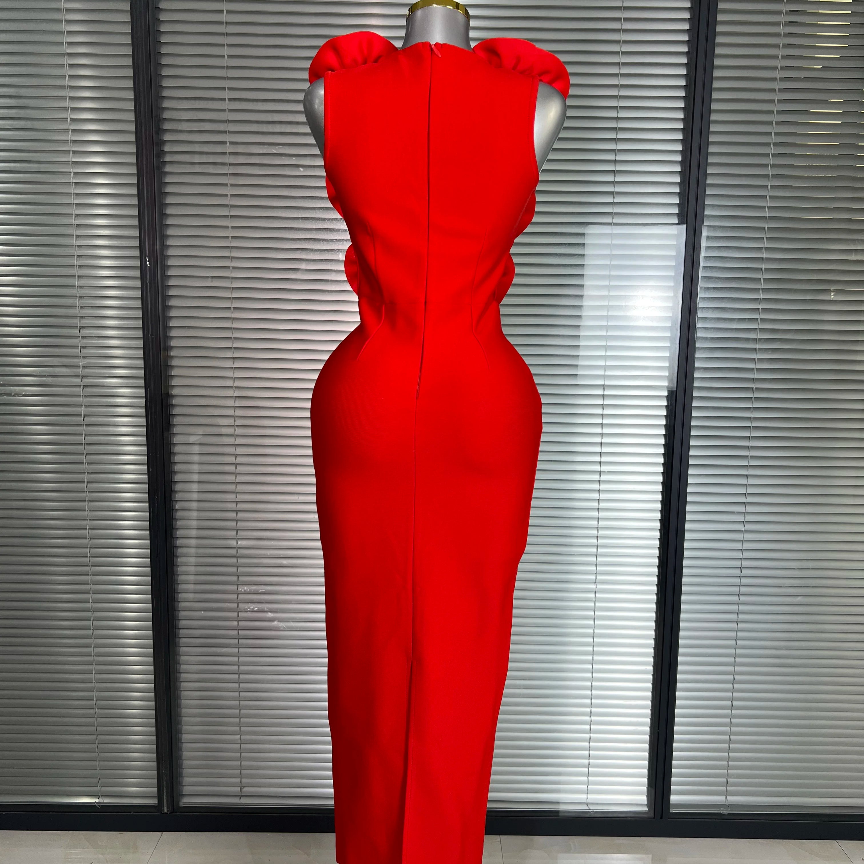 Summer New Women Sexy Red Black Flower Tank Long Bodycon Bandage Dress Birthday Celebrity Party Dress