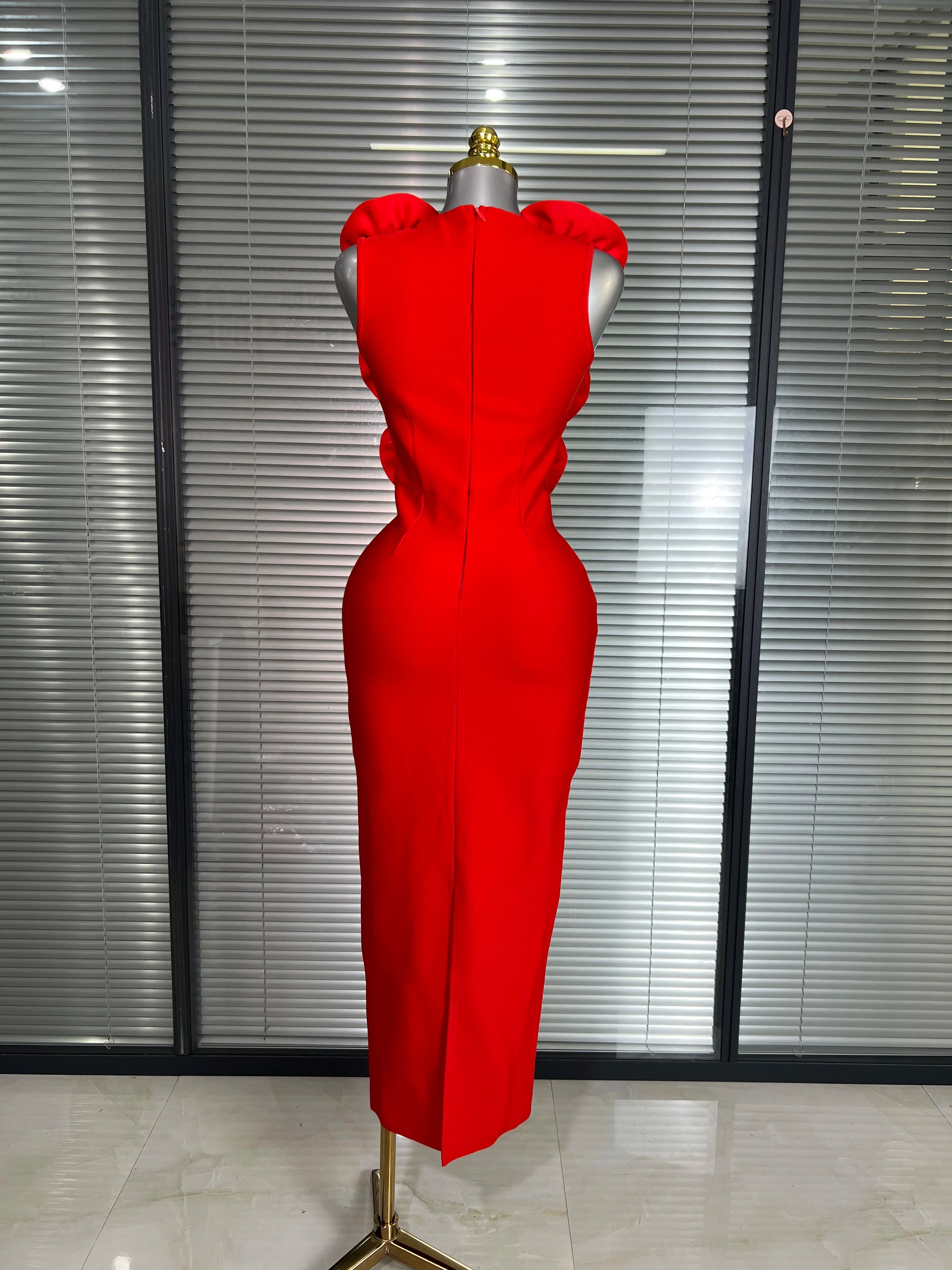 Summer New Women Sexy Red Black Flower Tank Long Bodycon Bandage Dress Birthday Celebrity Party Dress