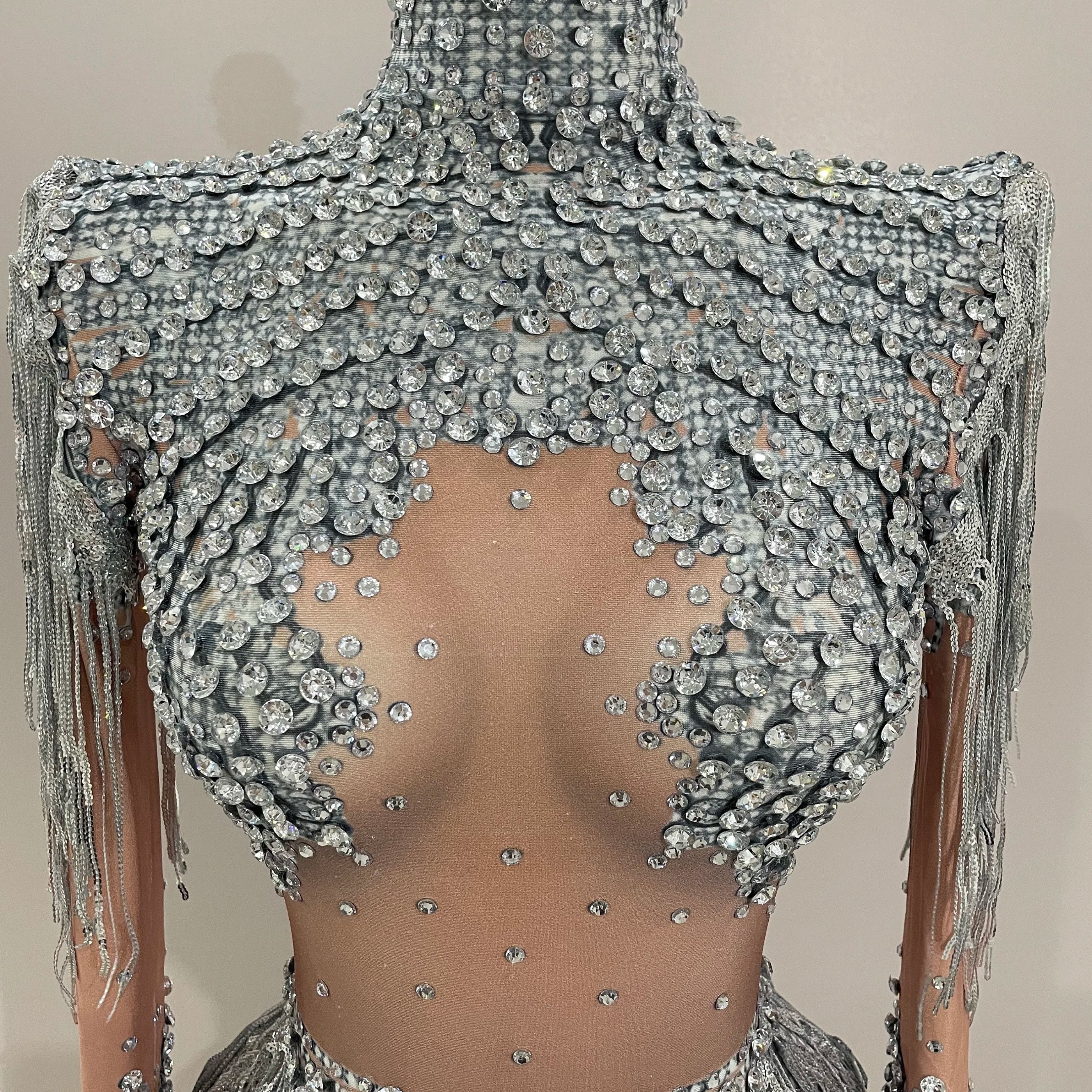 Women Sparkly Rhinestone Sequin Tassel Stretch Bodysuits 2025 New Arrival Birthday Party Nightclub Dj Stage Performance Costume