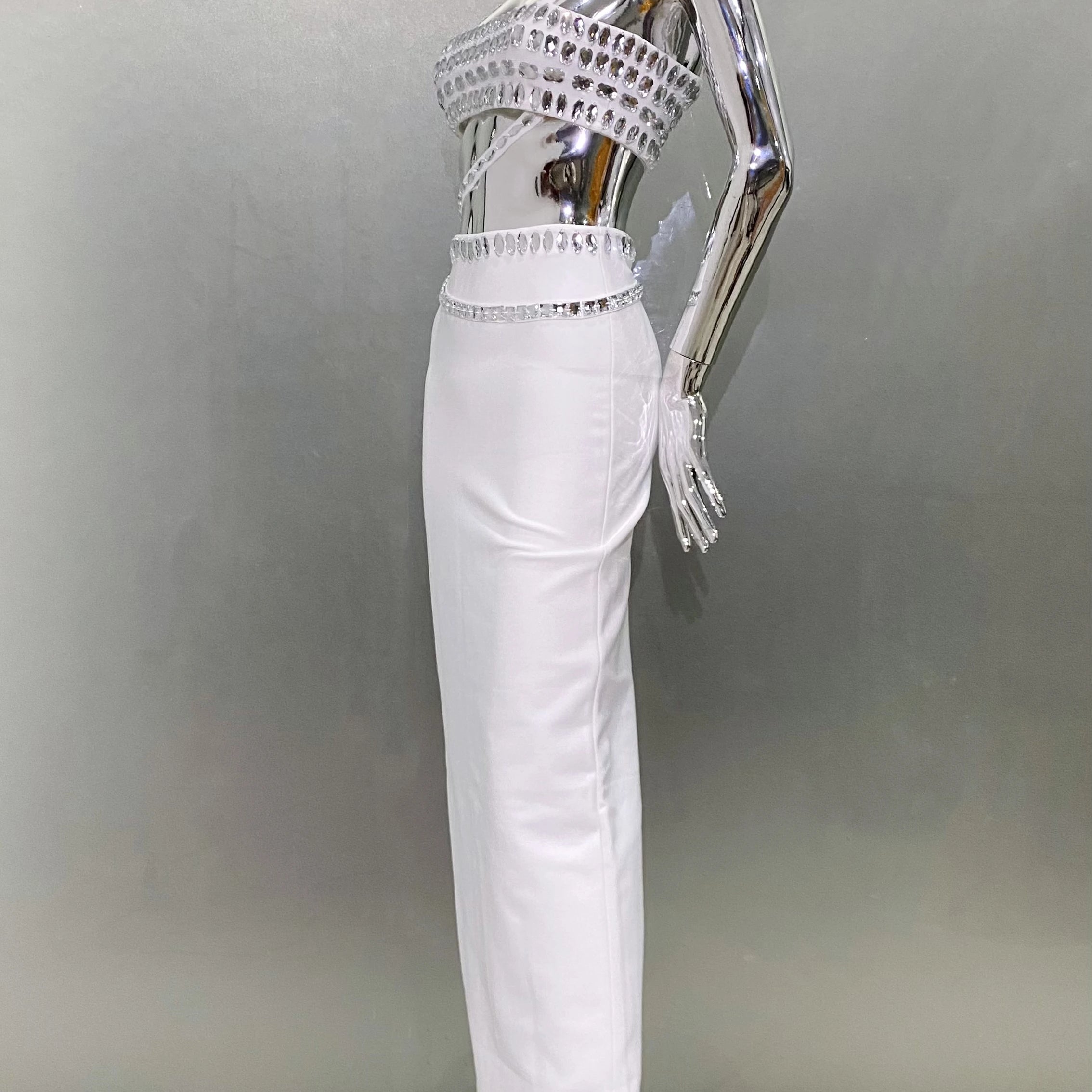 Sparkling Diamonds Woman Set Spaghetti Strap Top And Ankle Lenght Skirt  2 Pieces Evening Party Vestido Beach Vocation Outfit