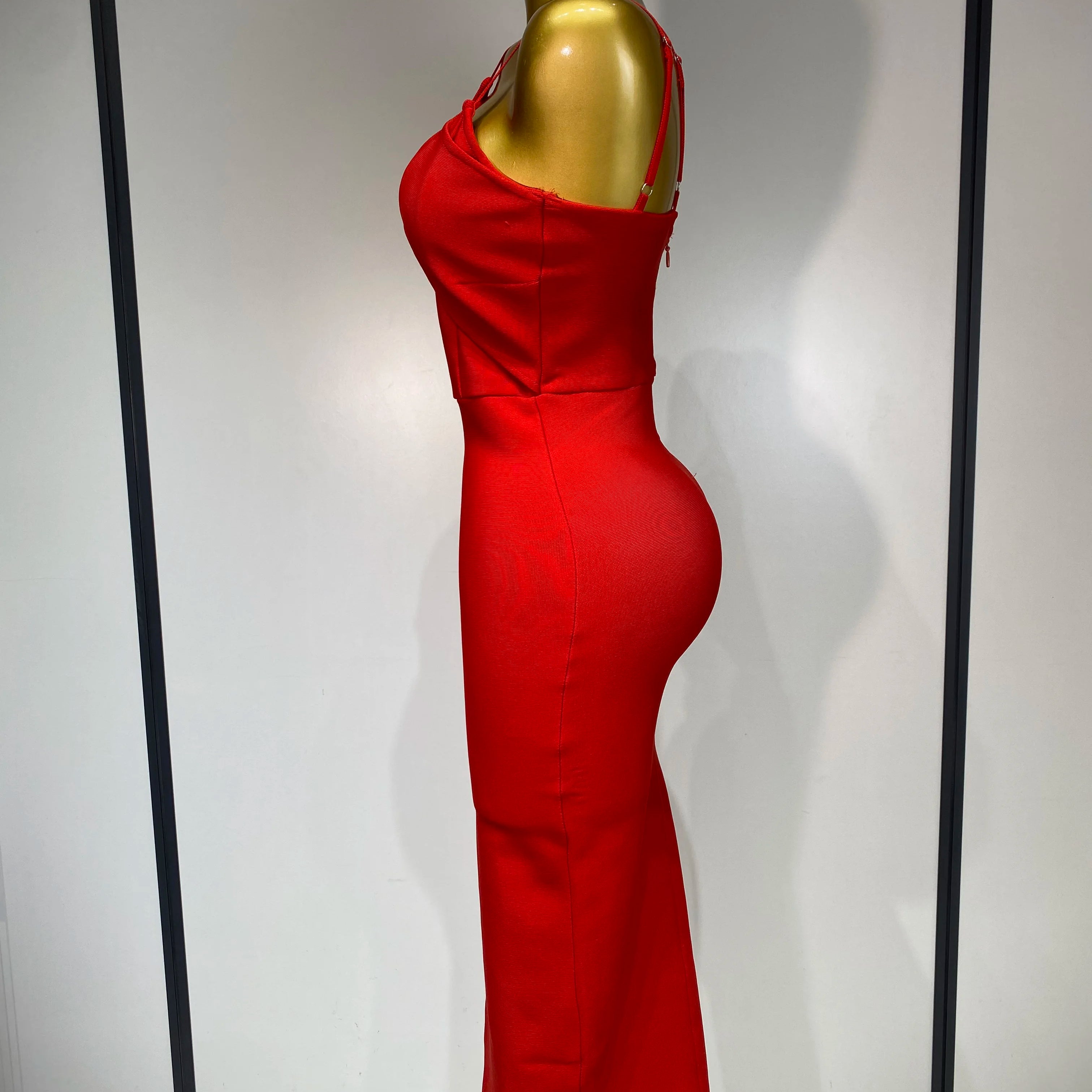 Women Sexy Sleeveless Hollow out Split Backless Red Midi Bandage Dress 2025 Celebrity Elegant Evening Luxury Birthday Dresses