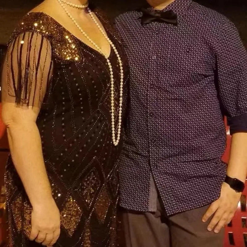 Embellished Beaded Sequin Dress Robe Vestidos Women 1920s Flapper Dress Vintage V Neck Butterfly Sleeve Long Great Gatsby Dress