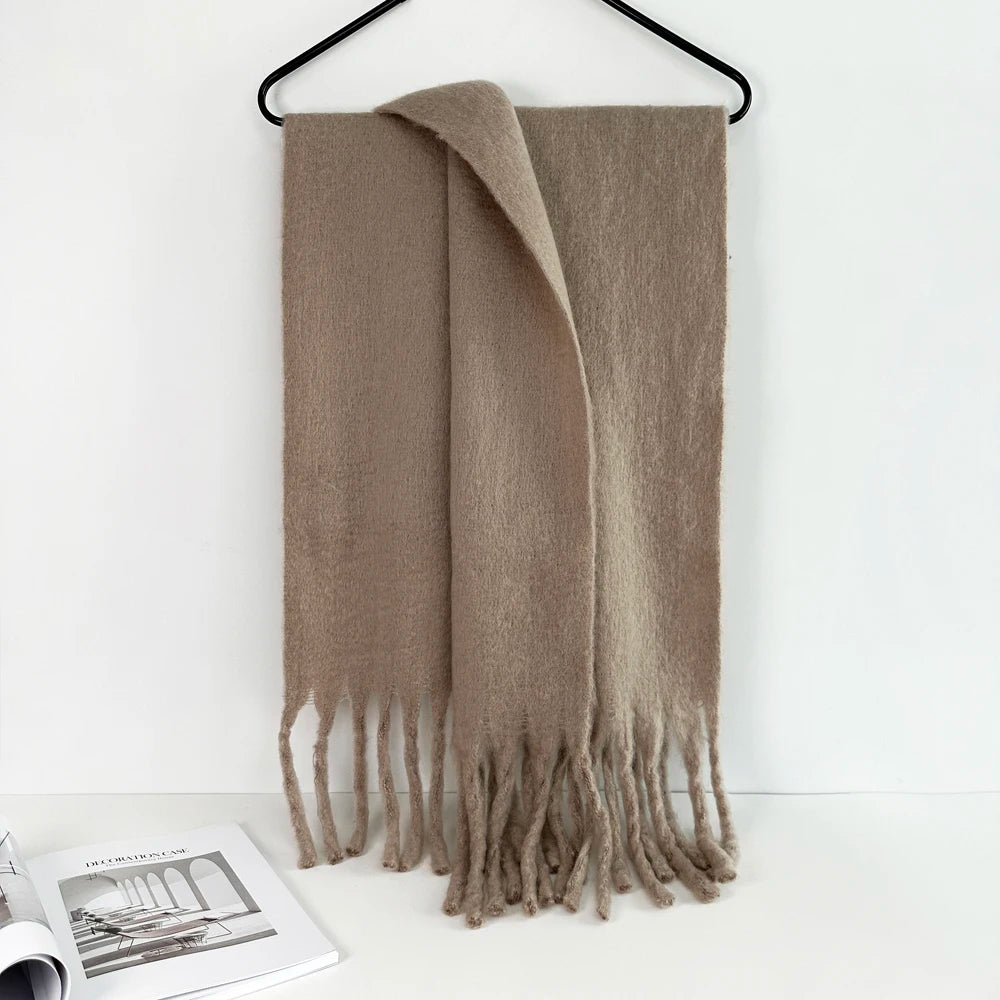 Winter Warm Scarf Women Girl Fashion Solid Color Shawl Stole Faux Cashmere Bandana for Lady 210*40cm Dark Khaki