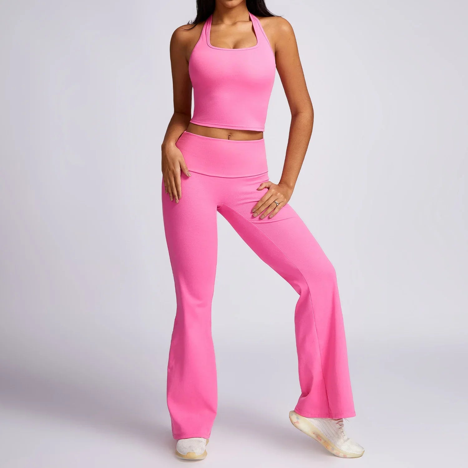 New Yoga Set Workout Clothes Fitness High Quality Suits Sports Bra High Waist Leggings 2 Piece Women High Stretch Gym Outfit rose pink-3