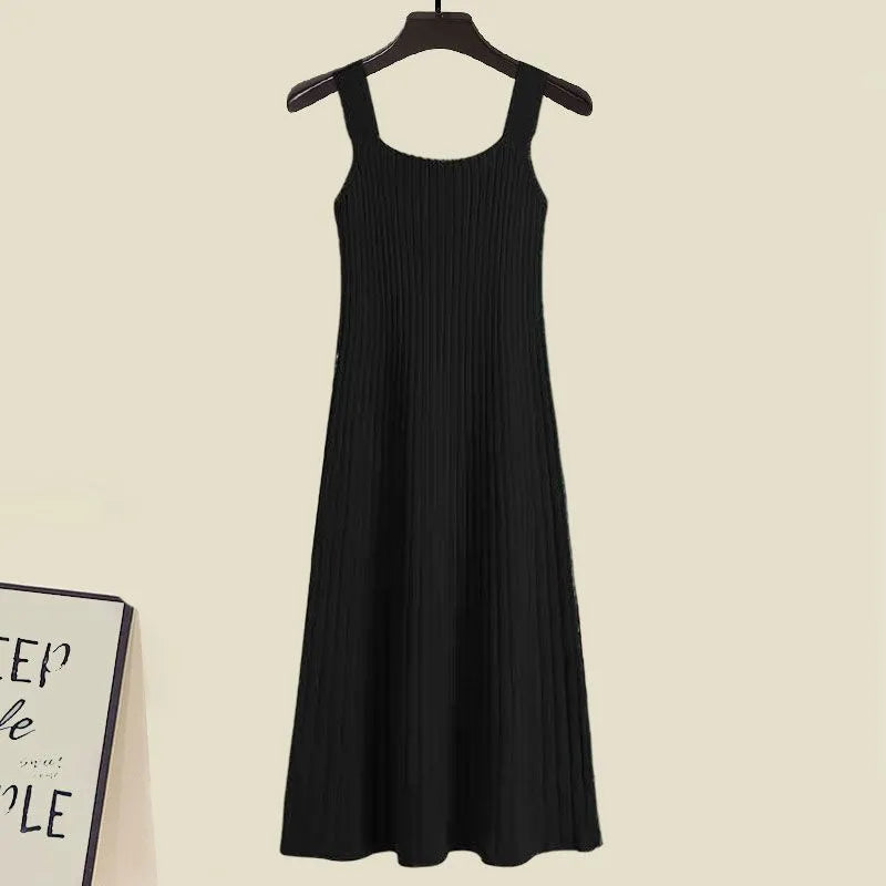 Large Size Fall Winter Two Piece Sets Womens Outfit Knitted Sweater And Dress Two-piece Set 4XL Suit Black Dress