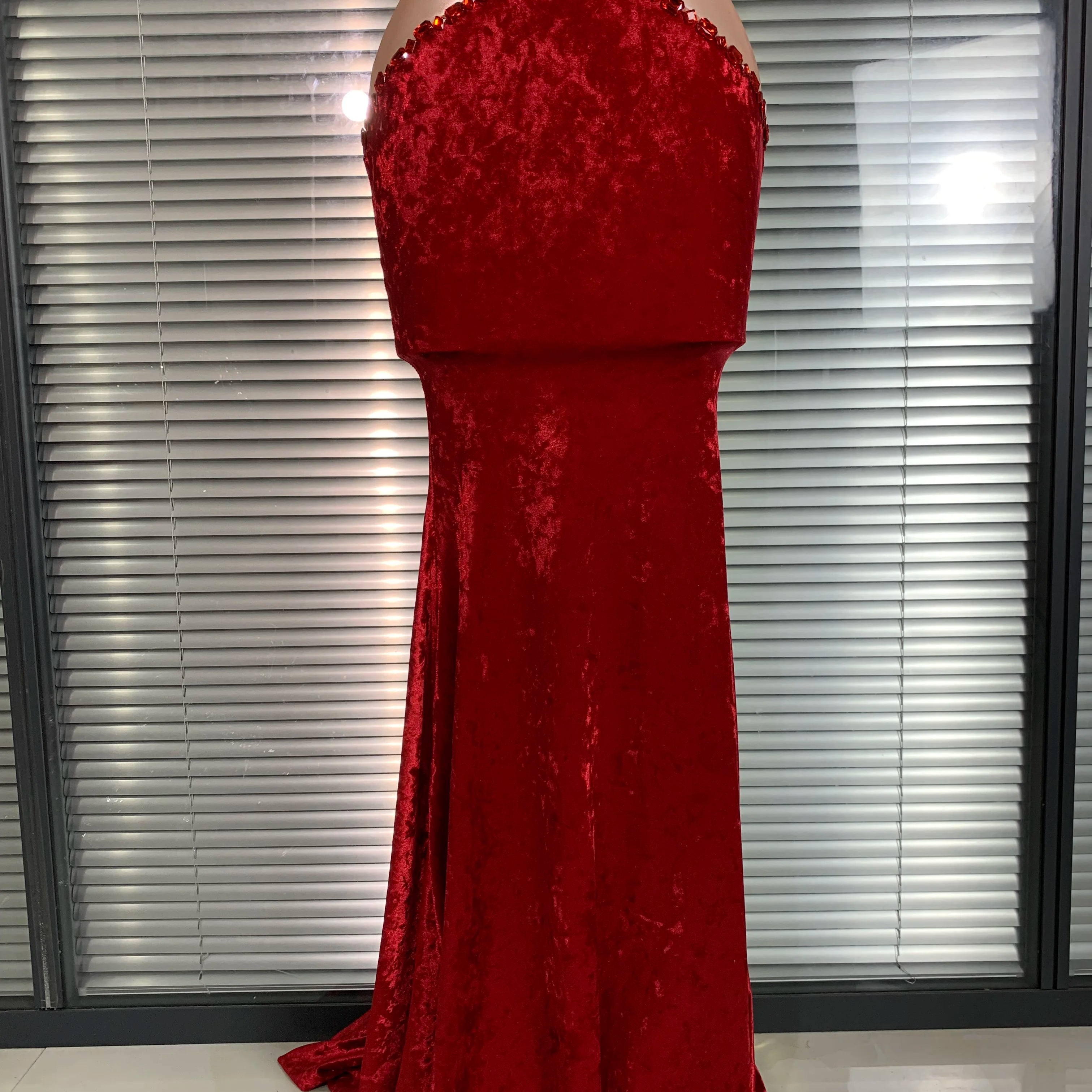 INS New Women Sexy See Through Crystal Diamonds Rhinestones Maxi Dress Stretchy Velvet Party Singer Stage Costume