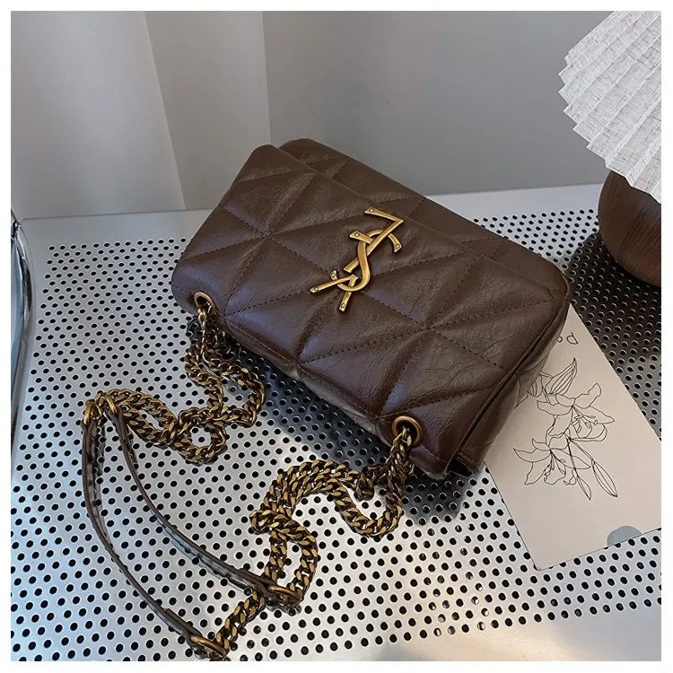 2025 Korean Style Quilted Bag, Soft Leather Crossbody Purse for Women, Chain Strap Shoulder Bag, Chic & Versatile