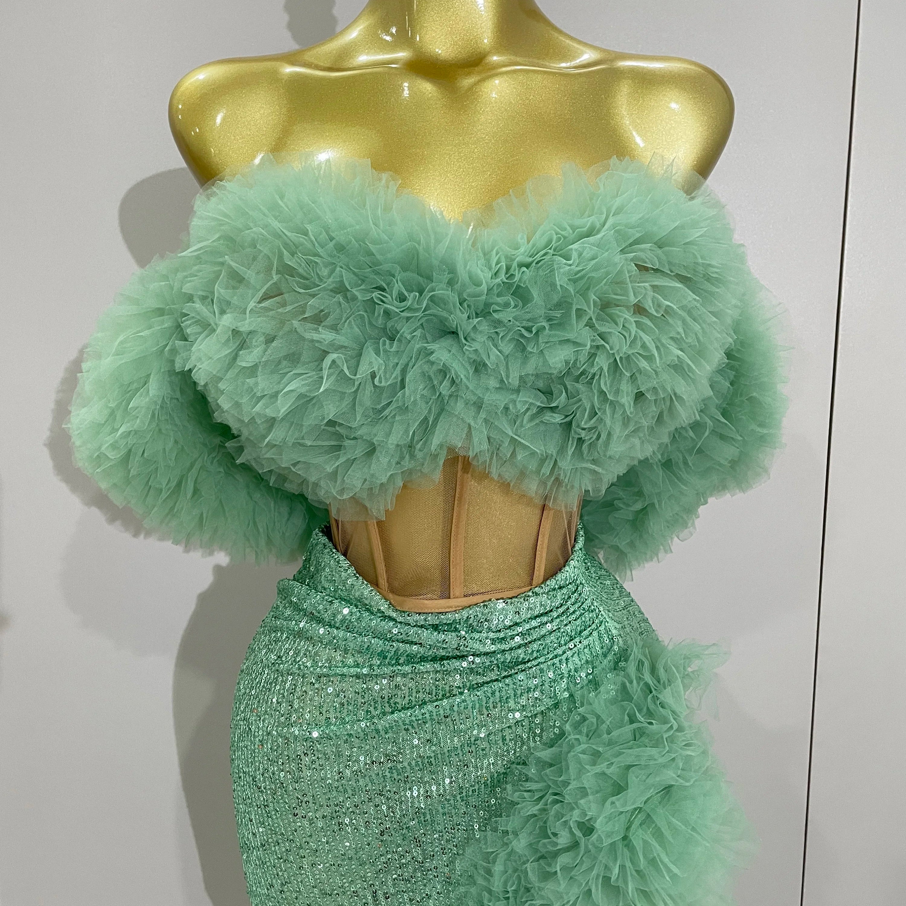 Shiny Sequins Top Short Skirt Two Pieces Set 2025 Women Sexy Celebrate Evening Prom Birthday Party Dress Nightclub Stage Outfit