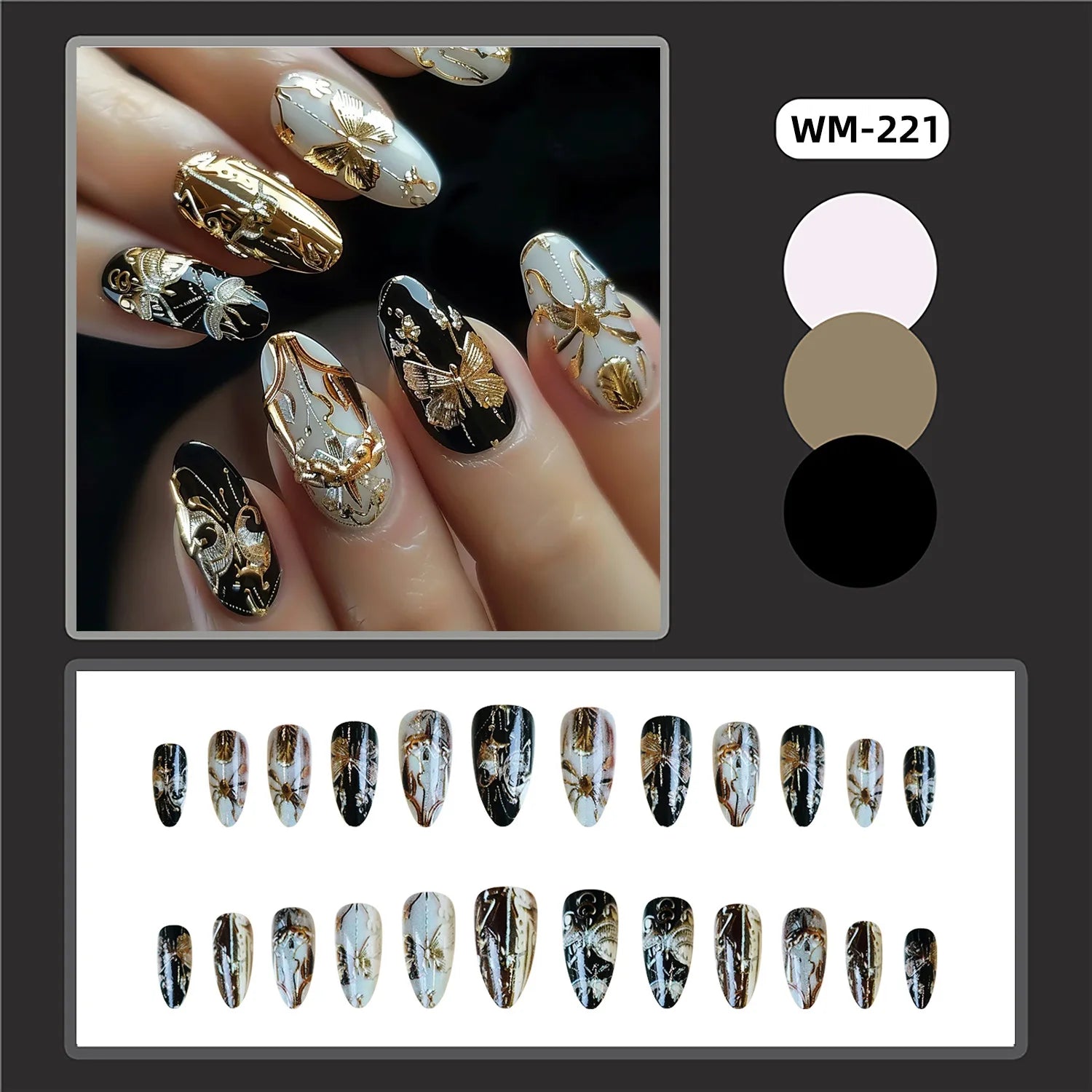 24pcs Classical Flowers Press on Nails Watercolor Butterflys Flowers Print False Nails Wearable Spicy Girls Fake Nails for Women