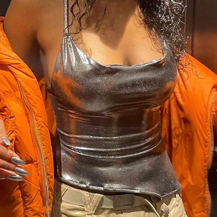 Solid Color Shiny Bodycon Sexy Style Vest Top New Summer Ladies Camisole Casual Basic