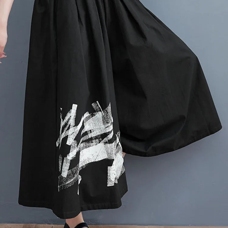 New Arrival Japan Yamamoto Dark Style Black Summer Wide Leg Pants Print Fashion Women High Waist Casual Pants Culotte