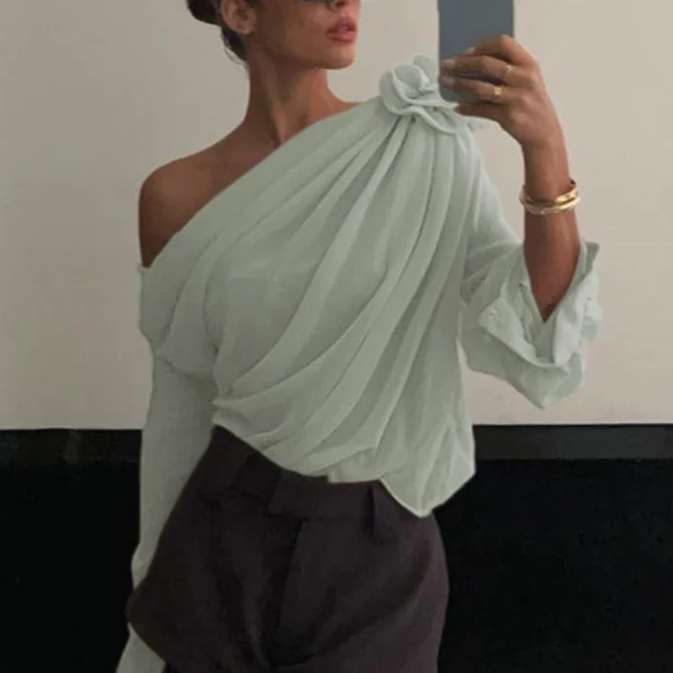 Women's Blouse Sexy Sker Collar Long Sleeve Ladies Office Blouse and Shirts Female Tops Elegant 3D Flower Shirts