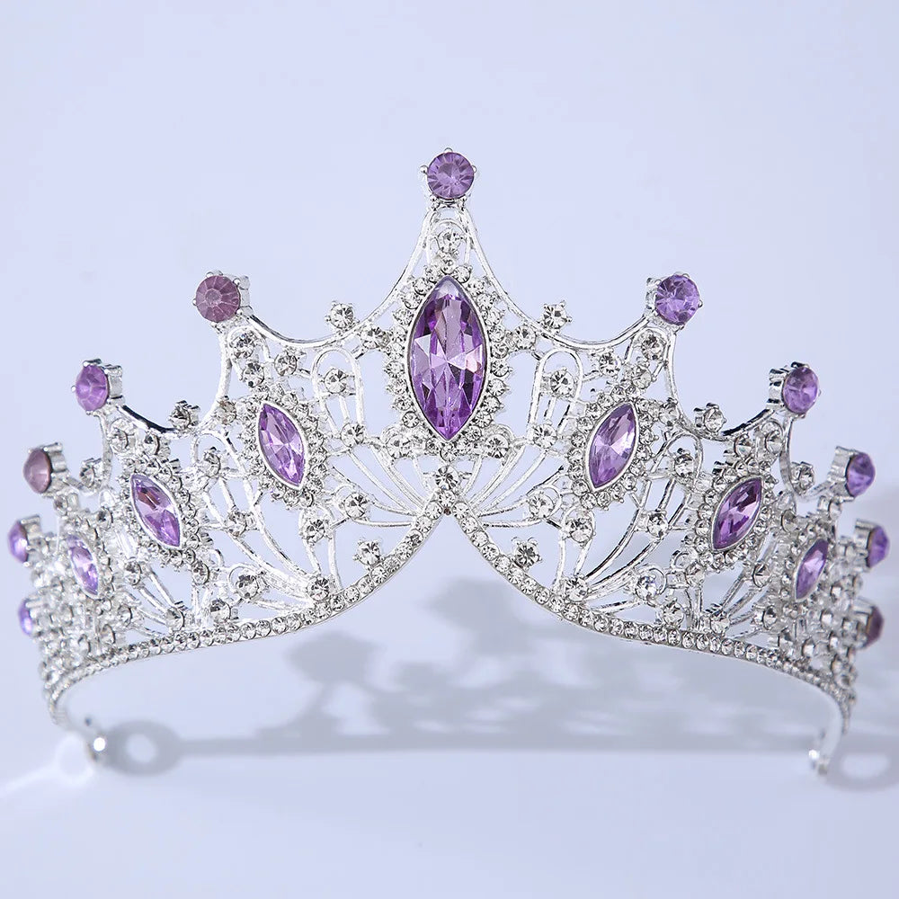 Baroque Black Tiara Crown For Wedding Birthday Party Hair Jewelry Queen Bridal Bride Purple Crystal Crown Hair Accessories silver purple