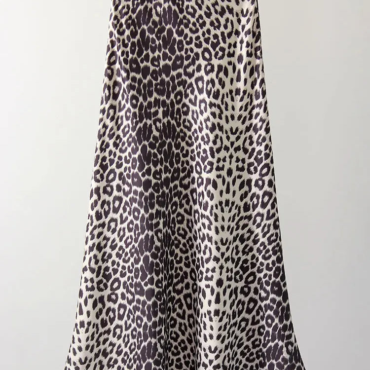 Long Leopard Print Skirts Women Satin Summer Office Elegant Maxi Zipper Skirt Satin Silk Fashion Fishtail Skirt Women Summer Apricot