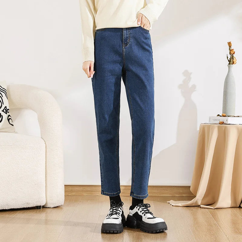 Jeans Women Loose Straight Leg Winter Trendy Bear Pattern Jeans
