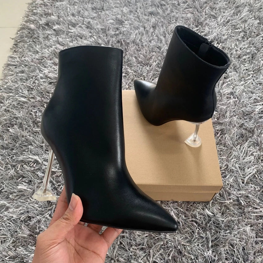 Ankle Boots Women Quality Pointed Toe Boots Female Fashion Short Boot Black High Heels Women Shoes Big Size 42 2TM-DX black