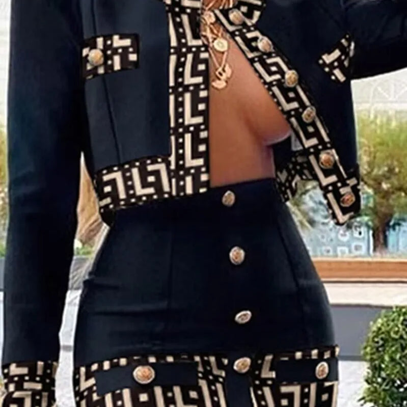 2023 New Spring Women Long Sleeve Button Sexy Bodycon Skirts Coat Set Fashion Celebrate Bandage Women's Set High Quality