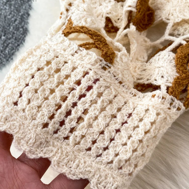 SINGREINY Sunscreen Hook Summer Knit Top Women Elegant O Neck Hollow Out Lantern Sleeve Ladies Vacation Tassel Beach Blouse