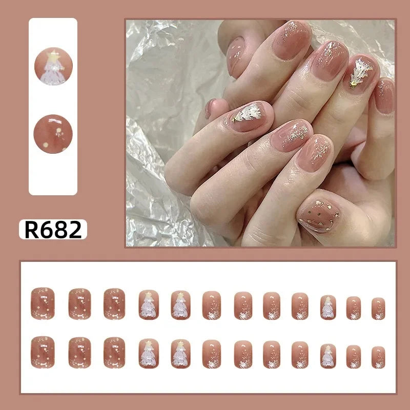 24Pcs/set French Gold Border Nail Elegant&Trendy Wearable Nails for Women Girl New Edition Removable Nail
