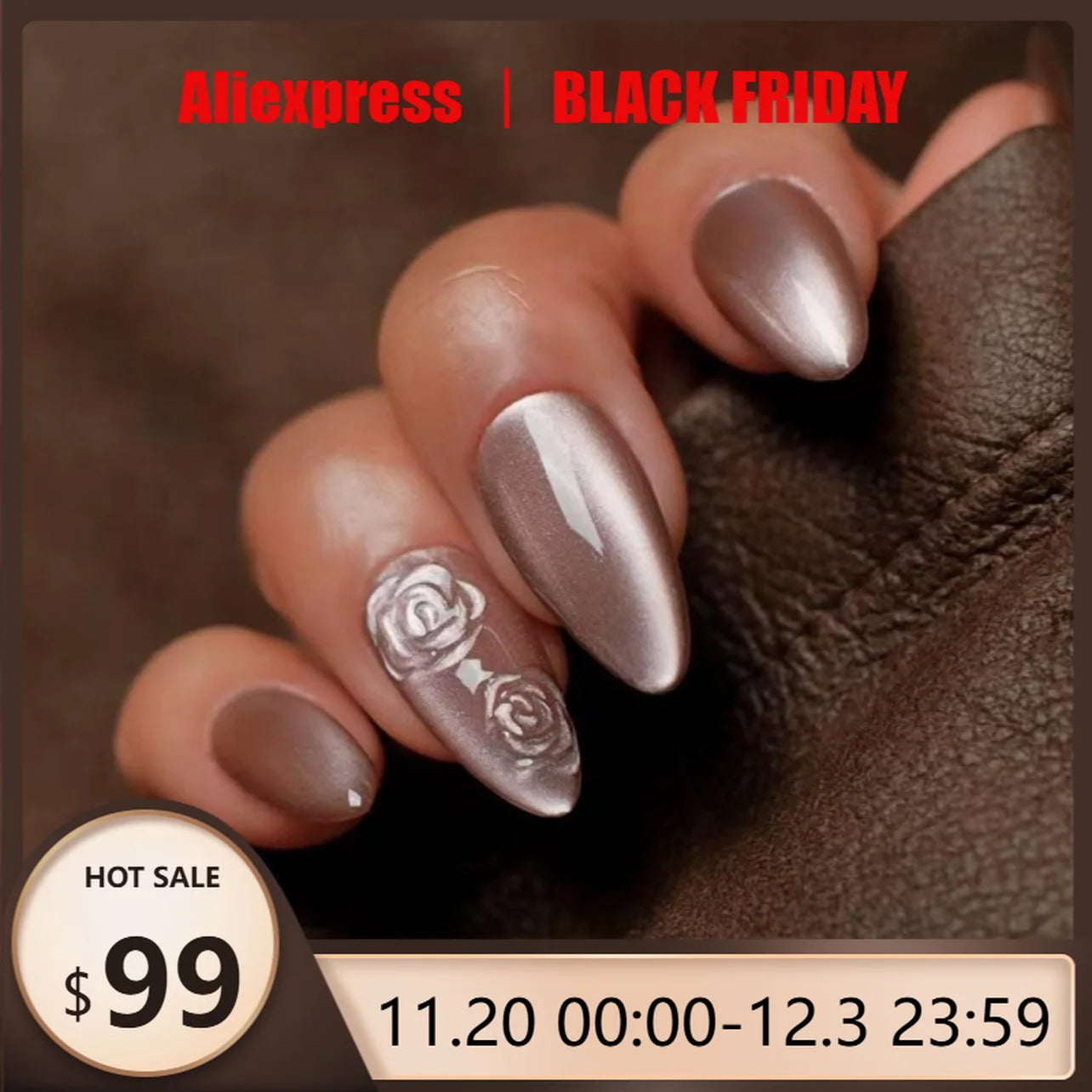 24pcs 3D Rose Brown Cat Eyes Press on Nails Simple Nails Full Cover Wearable False Nails
