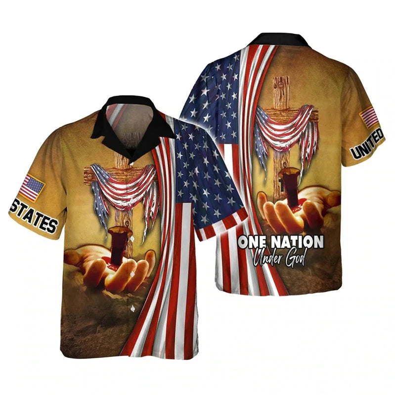 Men's USA National Eagle Flag Shirts Fashion 3d Print Tee Shirt Jesus Pattern Short-sleeved Oversized Casual Female Blouse 4XL CS2024TXX5900