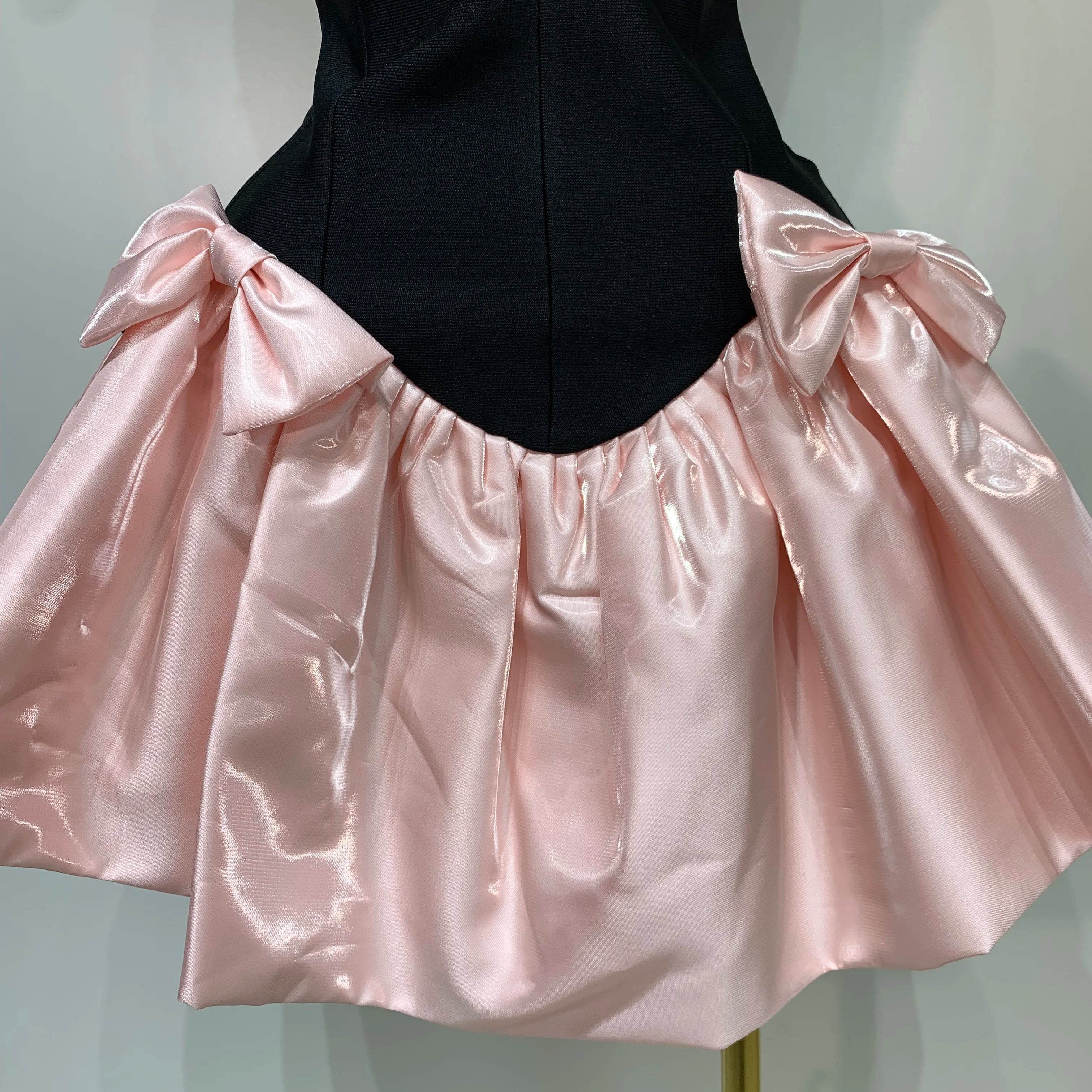 Women Sweety Short Bandage Dresses Evening Party Bow Decoration Bubble A-line Mini Girls Dress Elegant Luxury Birthday Dress