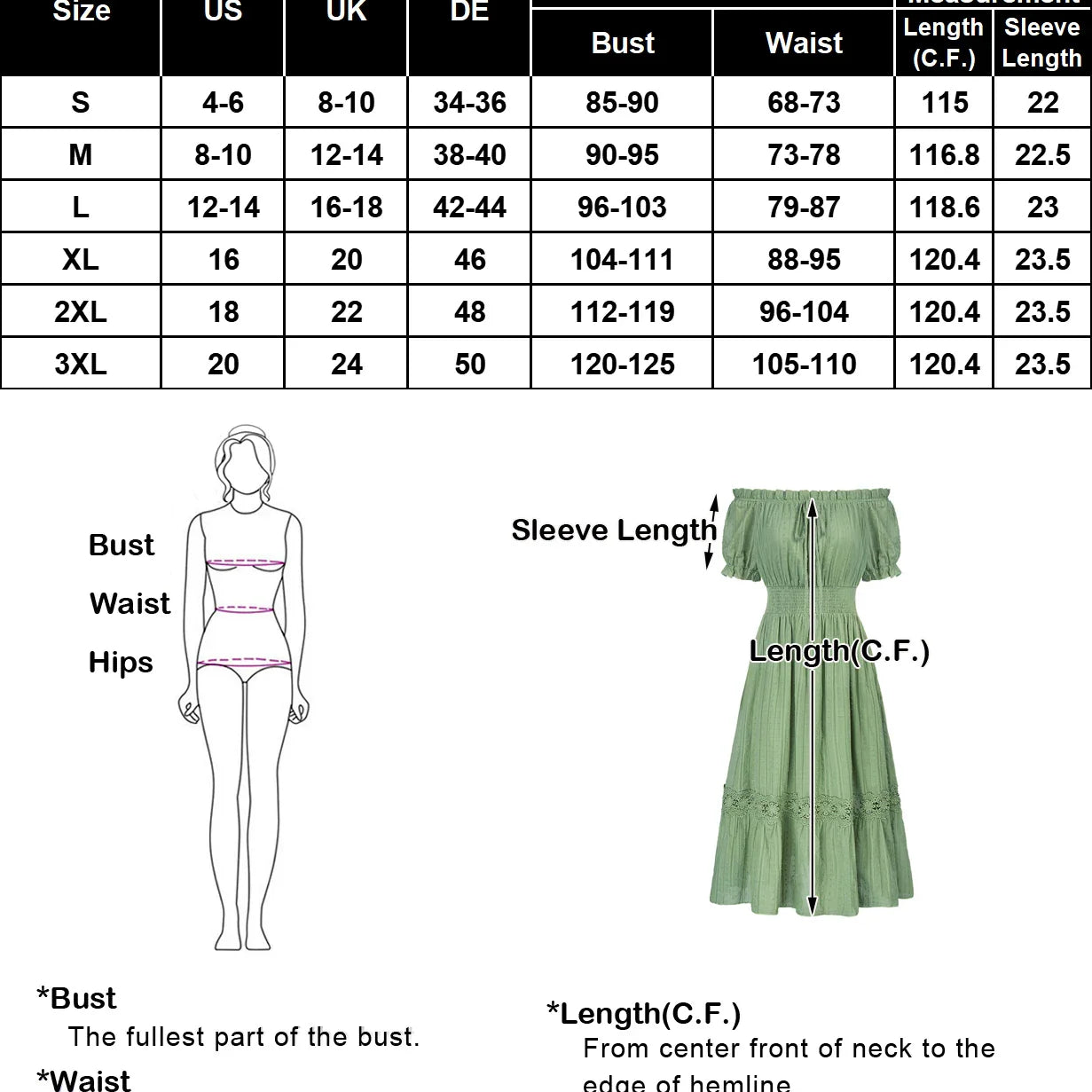 SD Women Renaissance Cotton Dress Summer Short Sleeve Ruffled Off Shoulder Flared A-Line Dress Ruched Slim Fit Fashion Dresses