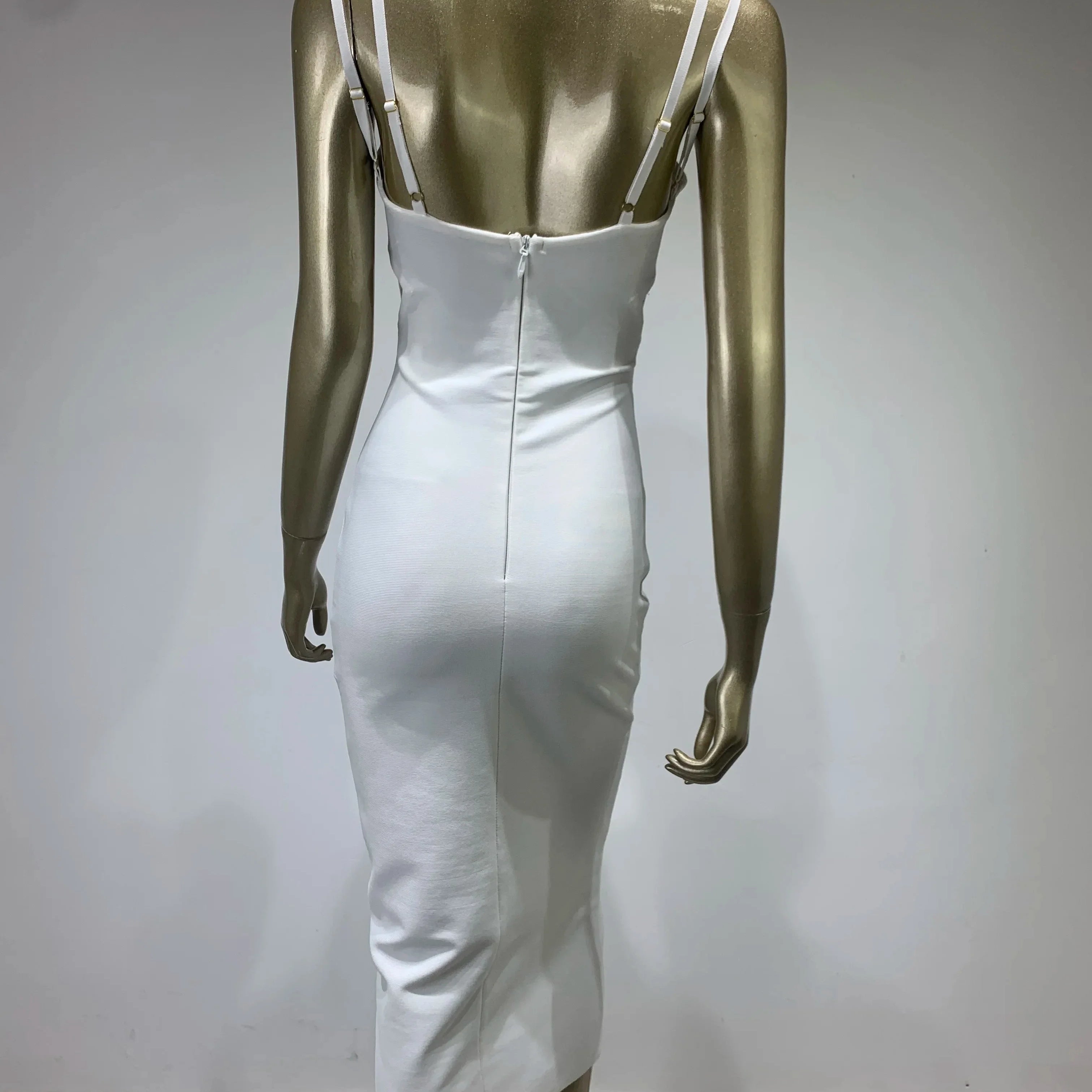 New Summer Women Sexy V Neck Beading White Black Bodycon Midi Bandage Prom Dress Elegant Evening Cocktail Party Dresses