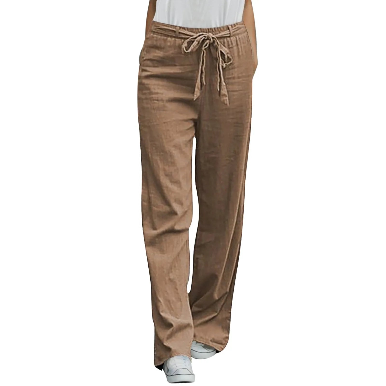 Casual Straight Pants Solid Drawstring Waist Sashes Trousers Loose Oversize Fashion Pants Women Long Pant Woman Clothing Khaki