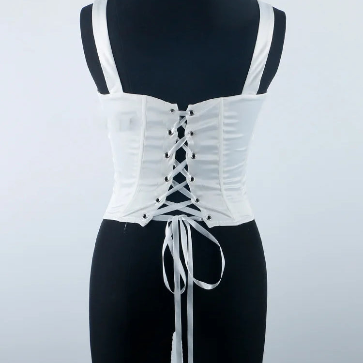 Zenaide Sexy Square Neck Satin Corset Crop Tops Summer Women Sleeveless Bandage Tank Top Camis Party Club 2023