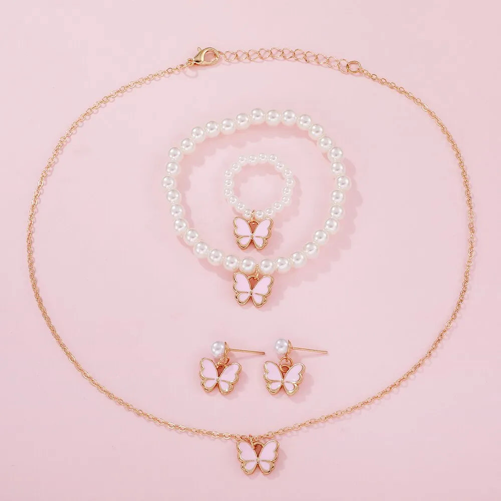 6PCS Set Women Fashion Quartz Watch Female Clock Pink Butterfly Dial Luxury Brand Design Ladies Leather Wrist Watch Montre Femme