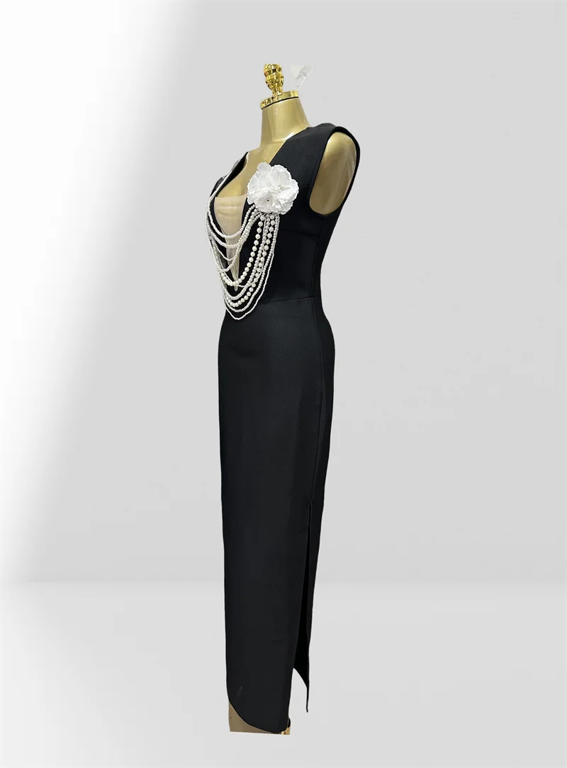 New Summer Sexy  V-Neck  Sleeveless  Package Hips Ankle Lenght Bandage Dress Graceful Woman Party Dress Cocktail Party Vestido